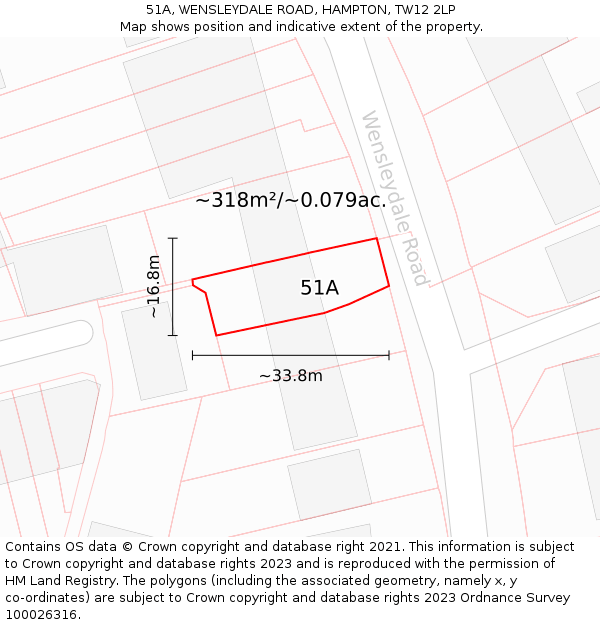 51A, WENSLEYDALE ROAD, HAMPTON, TW12 2LP: Plot and title map