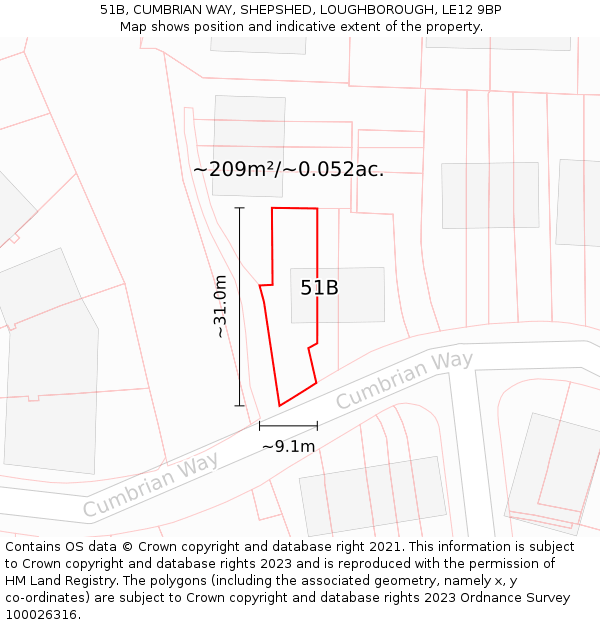 51B, CUMBRIAN WAY, SHEPSHED, LOUGHBOROUGH, LE12 9BP: Plot and title map