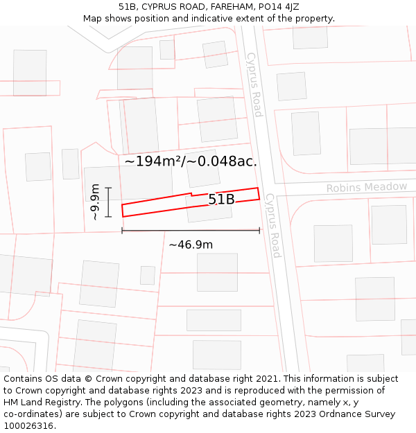 51B, CYPRUS ROAD, FAREHAM, PO14 4JZ: Plot and title map