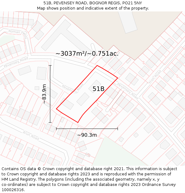 51B, PEVENSEY ROAD, BOGNOR REGIS, PO21 5NY: Plot and title map