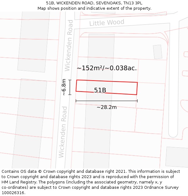 51B, WICKENDEN ROAD, SEVENOAKS, TN13 3PL: Plot and title map