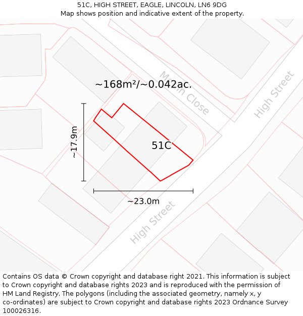 51C, HIGH STREET, EAGLE, LINCOLN, LN6 9DG: Plot and title map