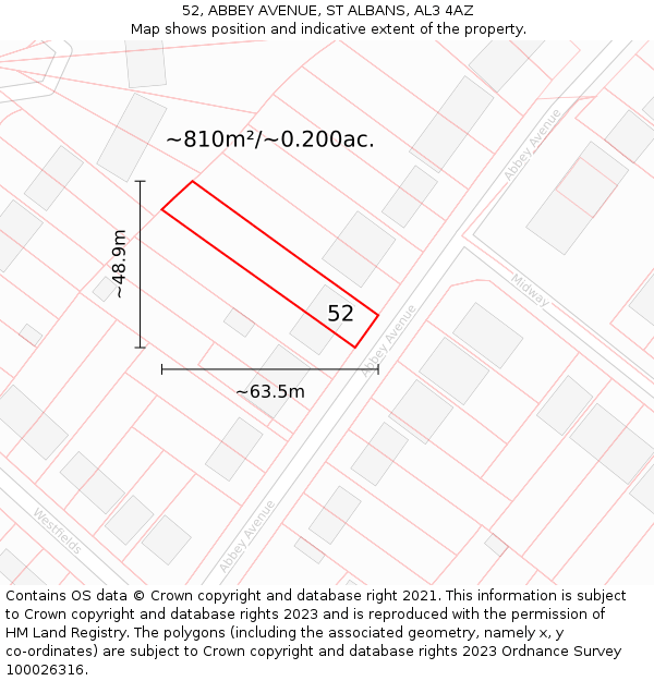 52, ABBEY AVENUE, ST ALBANS, AL3 4AZ: Plot and title map