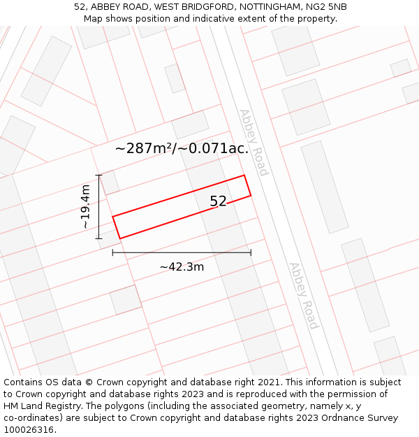 52, ABBEY ROAD, WEST BRIDGFORD, NOTTINGHAM, NG2 5NB: Plot and title map