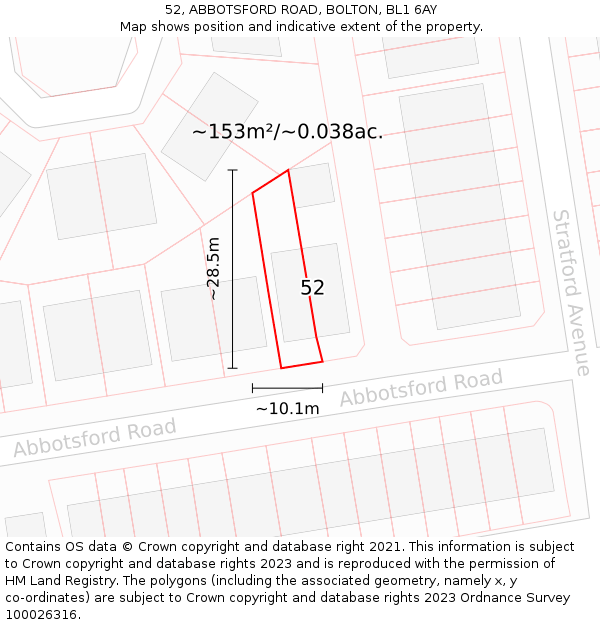 52, ABBOTSFORD ROAD, BOLTON, BL1 6AY: Plot and title map