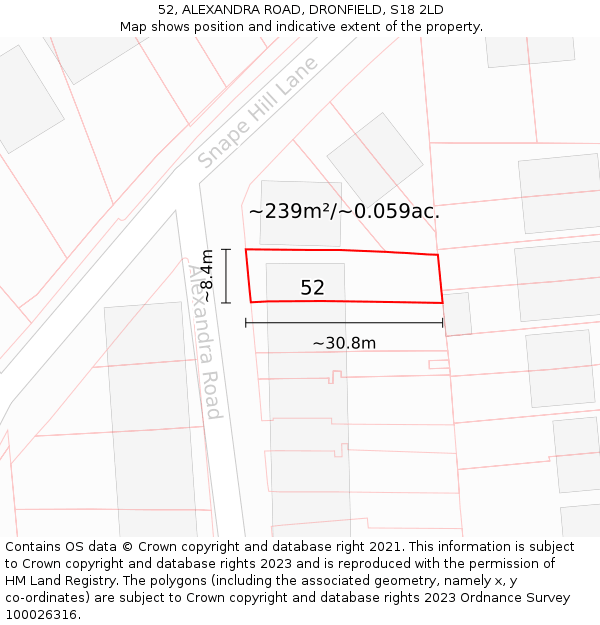 52, ALEXANDRA ROAD, DRONFIELD, S18 2LD: Plot and title map