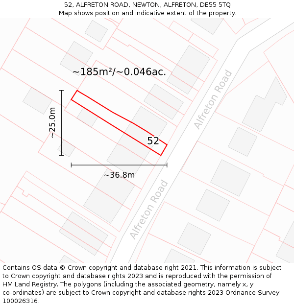 52, ALFRETON ROAD, NEWTON, ALFRETON, DE55 5TQ: Plot and title map