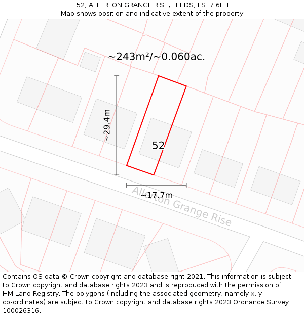 52, ALLERTON GRANGE RISE, LEEDS, LS17 6LH: Plot and title map