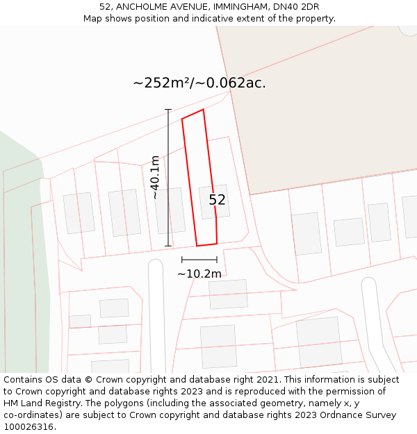 52, ANCHOLME AVENUE, IMMINGHAM, DN40 2DR: Plot and title map