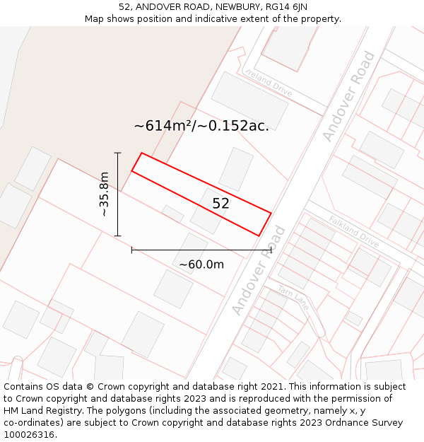 52, ANDOVER ROAD, NEWBURY, RG14 6JN: Plot and title map