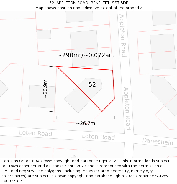 52, APPLETON ROAD, BENFLEET, SS7 5DB: Plot and title map