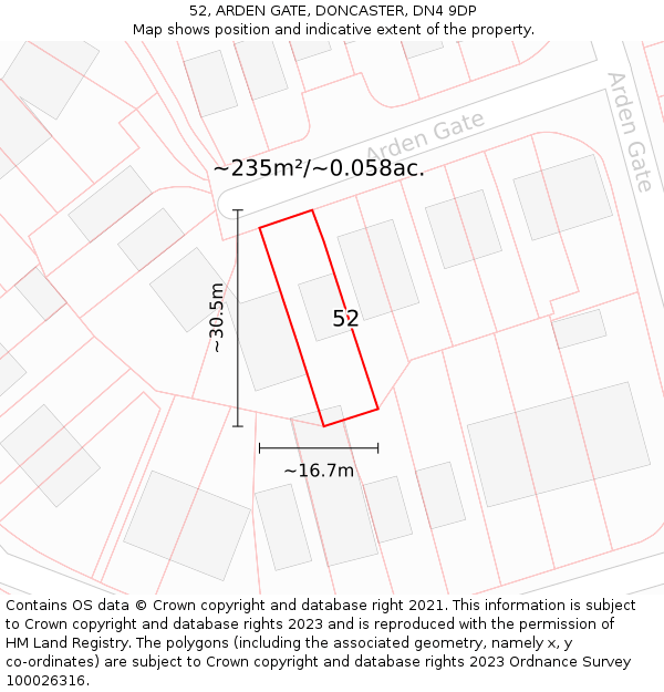 52, ARDEN GATE, DONCASTER, DN4 9DP: Plot and title map