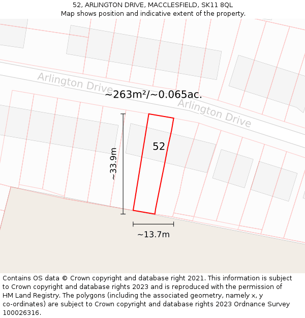 52, ARLINGTON DRIVE, MACCLESFIELD, SK11 8QL: Plot and title map