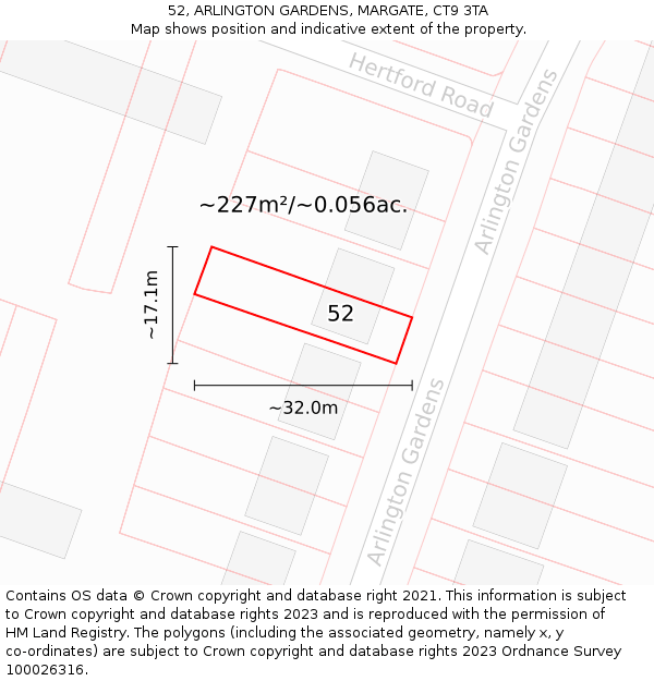 52, ARLINGTON GARDENS, MARGATE, CT9 3TA: Plot and title map