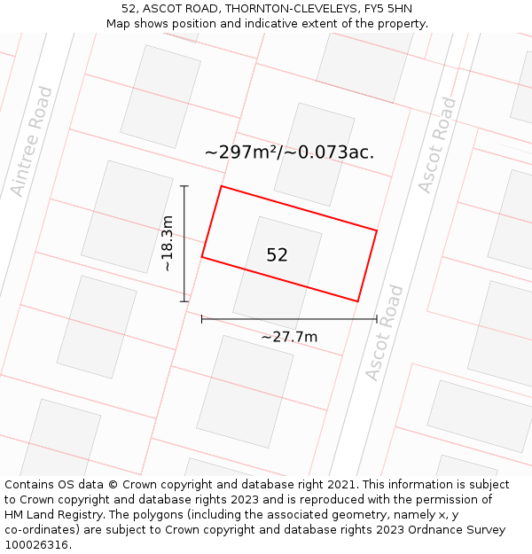 52, ASCOT ROAD, THORNTON-CLEVELEYS, FY5 5HN: Plot and title map