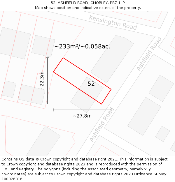 52, ASHFIELD ROAD, CHORLEY, PR7 1LP: Plot and title map