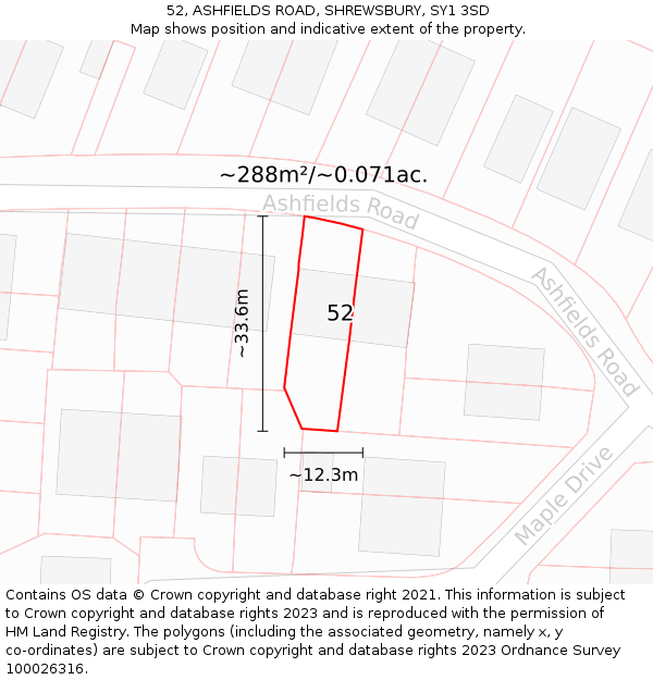 52, ASHFIELDS ROAD, SHREWSBURY, SY1 3SD: Plot and title map