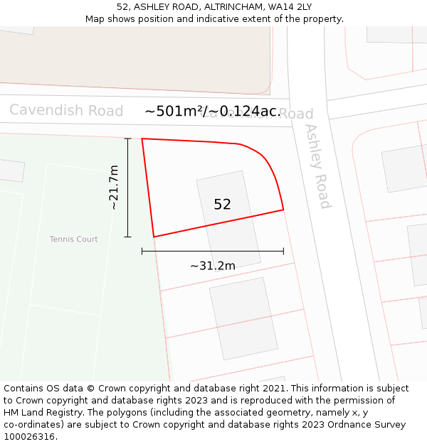 52, ASHLEY ROAD, ALTRINCHAM, WA14 2LY: Plot and title map