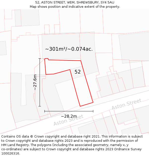 52, ASTON STREET, WEM, SHREWSBURY, SY4 5AU: Plot and title map