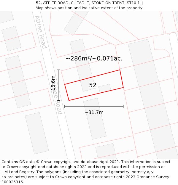 52, ATTLEE ROAD, CHEADLE, STOKE-ON-TRENT, ST10 1LJ: Plot and title map