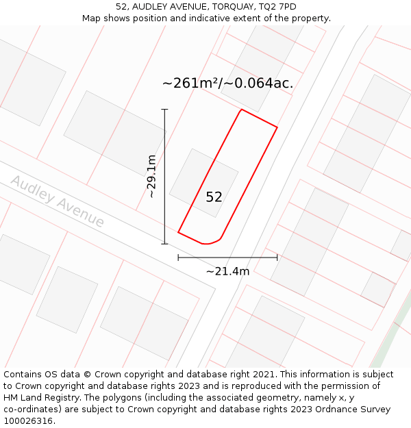 52, AUDLEY AVENUE, TORQUAY, TQ2 7PD: Plot and title map