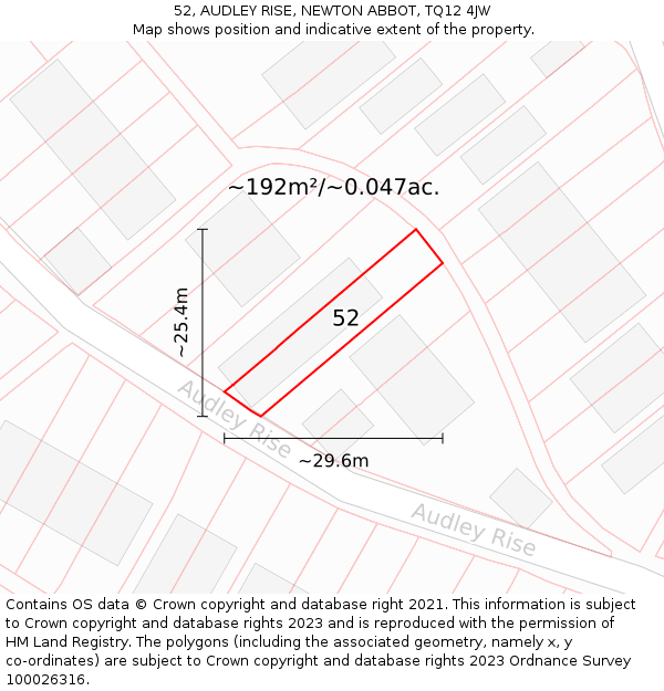 52, AUDLEY RISE, NEWTON ABBOT, TQ12 4JW: Plot and title map