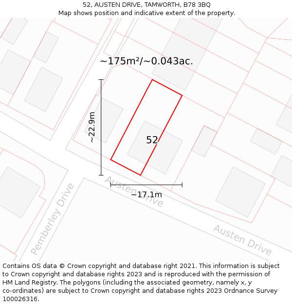 52, AUSTEN DRIVE, TAMWORTH, B78 3BQ: Plot and title map