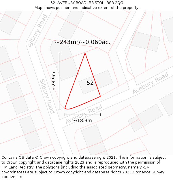 52, AVEBURY ROAD, BRISTOL, BS3 2QG: Plot and title map