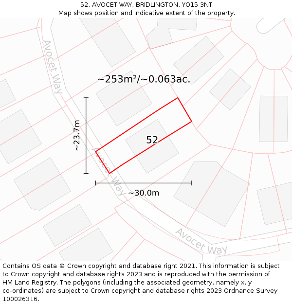 52, AVOCET WAY, BRIDLINGTON, YO15 3NT: Plot and title map