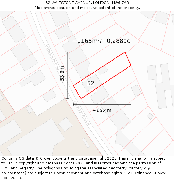 52, AYLESTONE AVENUE, LONDON, NW6 7AB: Plot and title map