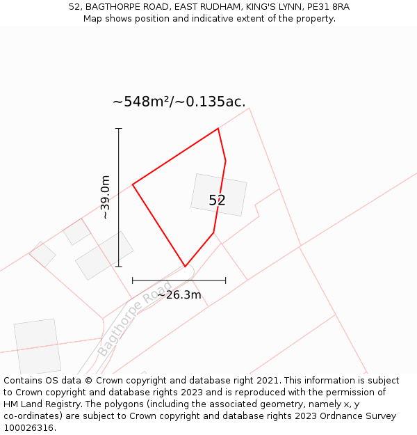 52, BAGTHORPE ROAD, EAST RUDHAM, KING'S LYNN, PE31 8RA: Plot and title map