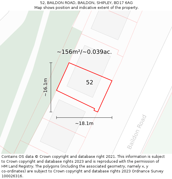 52, BAILDON ROAD, BAILDON, SHIPLEY, BD17 6AG: Plot and title map