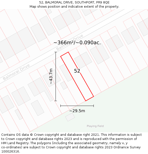 52, BALMORAL DRIVE, SOUTHPORT, PR9 8QE: Plot and title map