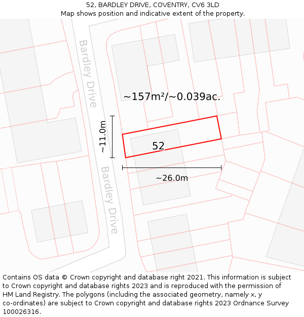 52, BARDLEY DRIVE, COVENTRY, CV6 3LD: Plot and title map