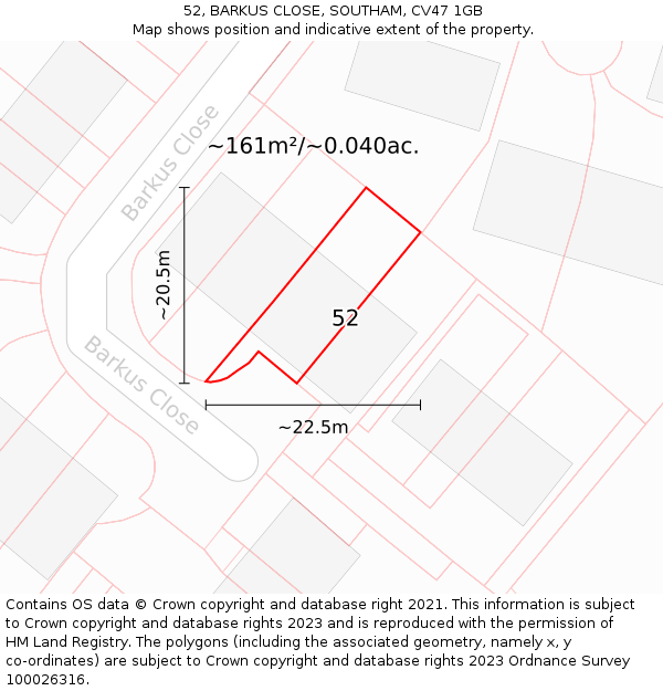 52, BARKUS CLOSE, SOUTHAM, CV47 1GB: Plot and title map