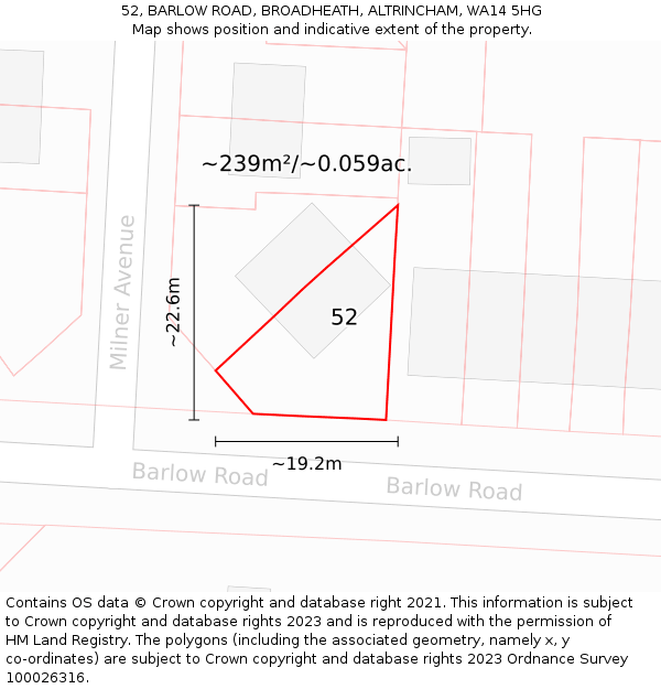 52, BARLOW ROAD, BROADHEATH, ALTRINCHAM, WA14 5HG: Plot and title map