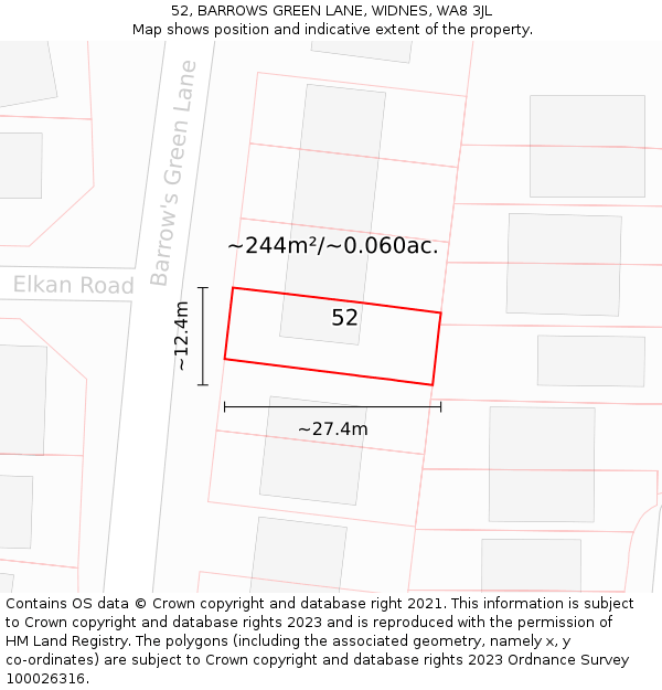 52, BARROWS GREEN LANE, WIDNES, WA8 3JL: Plot and title map