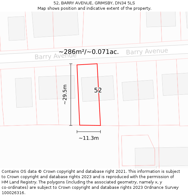 52, BARRY AVENUE, GRIMSBY, DN34 5LS: Plot and title map