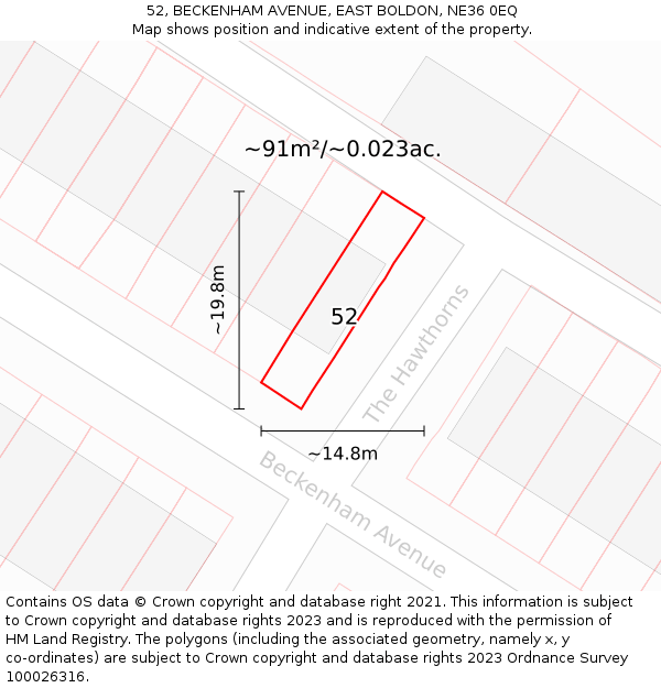 52, BECKENHAM AVENUE, EAST BOLDON, NE36 0EQ: Plot and title map