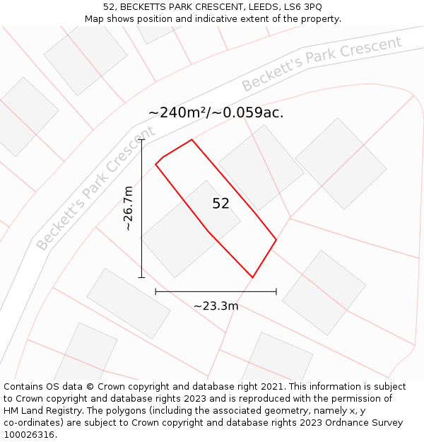 52, BECKETTS PARK CRESCENT, LEEDS, LS6 3PQ: Plot and title map