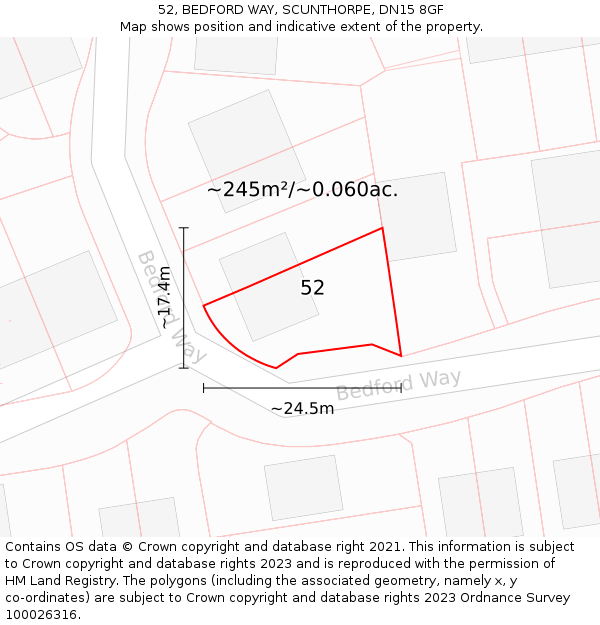 52, BEDFORD WAY, SCUNTHORPE, DN15 8GF: Plot and title map