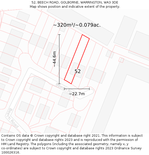 52, BEECH ROAD, GOLBORNE, WARRINGTON, WA3 3DE: Plot and title map