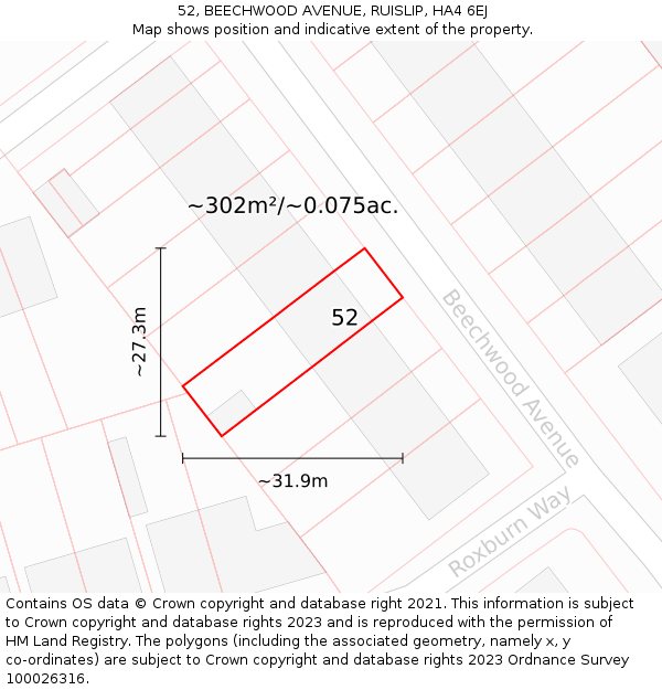 52, BEECHWOOD AVENUE, RUISLIP, HA4 6EJ: Plot and title map