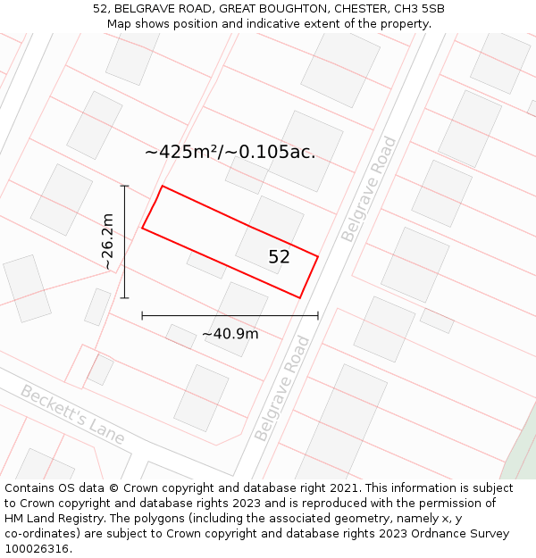 52, BELGRAVE ROAD, GREAT BOUGHTON, CHESTER, CH3 5SB: Plot and title map