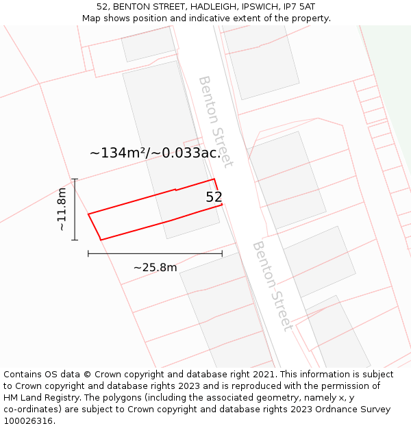 52, BENTON STREET, HADLEIGH, IPSWICH, IP7 5AT: Plot and title map