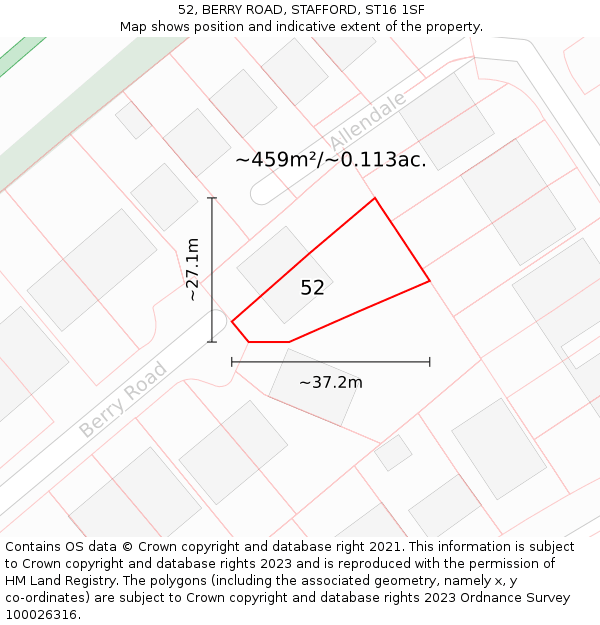 52, BERRY ROAD, STAFFORD, ST16 1SF: Plot and title map