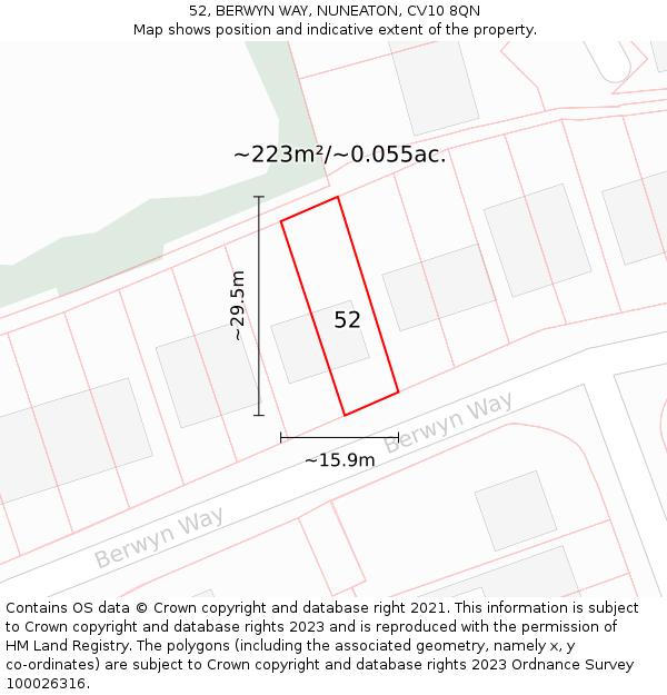 52, BERWYN WAY, NUNEATON, CV10 8QN: Plot and title map