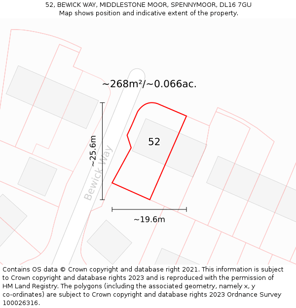 52, BEWICK WAY, MIDDLESTONE MOOR, SPENNYMOOR, DL16 7GU: Plot and title map
