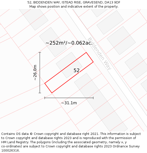 52, BIDDENDEN WAY, ISTEAD RISE, GRAVESEND, DA13 9DF: Plot and title map