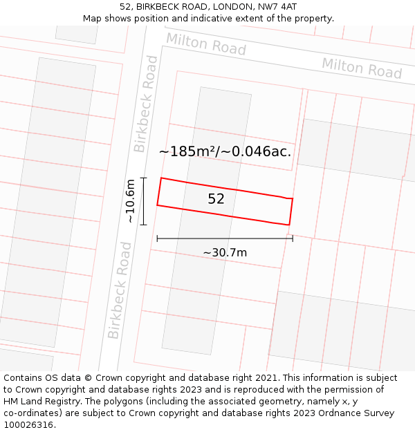 52, BIRKBECK ROAD, LONDON, NW7 4AT: Plot and title map